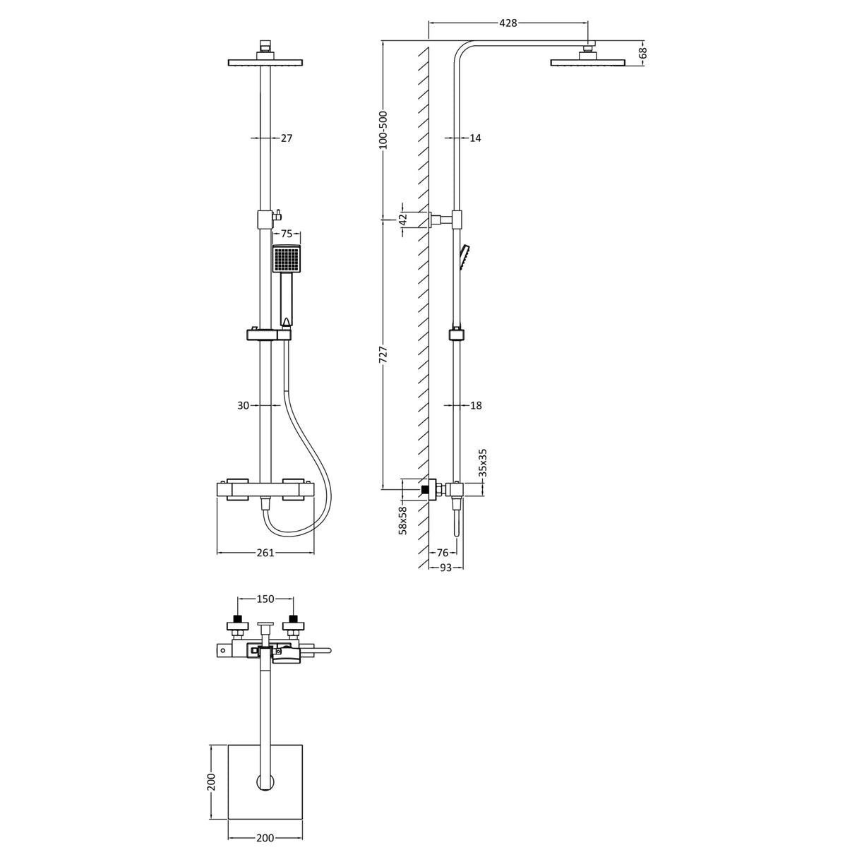 Nuie Square 2 Outlet Exposed Thermostatic Shower Brushed Pewter JTY786 LD