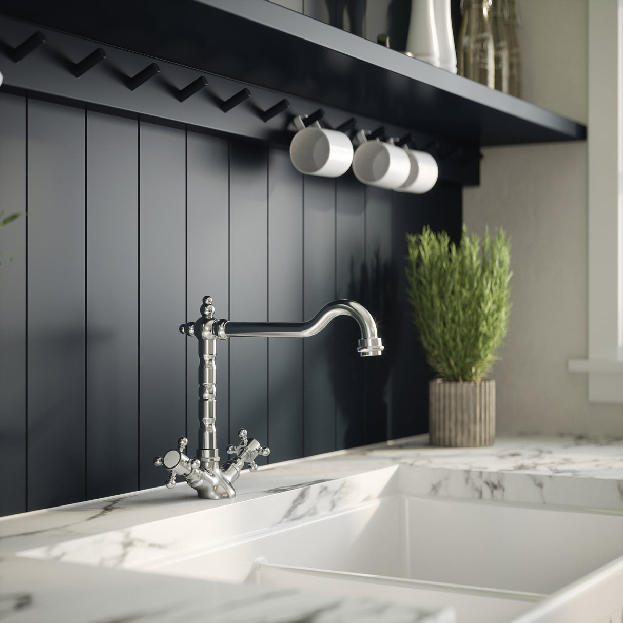 Nuie Classic Two Handled Crosshead Mono Kitchen Mixer Tap Chrome KB305 LS1