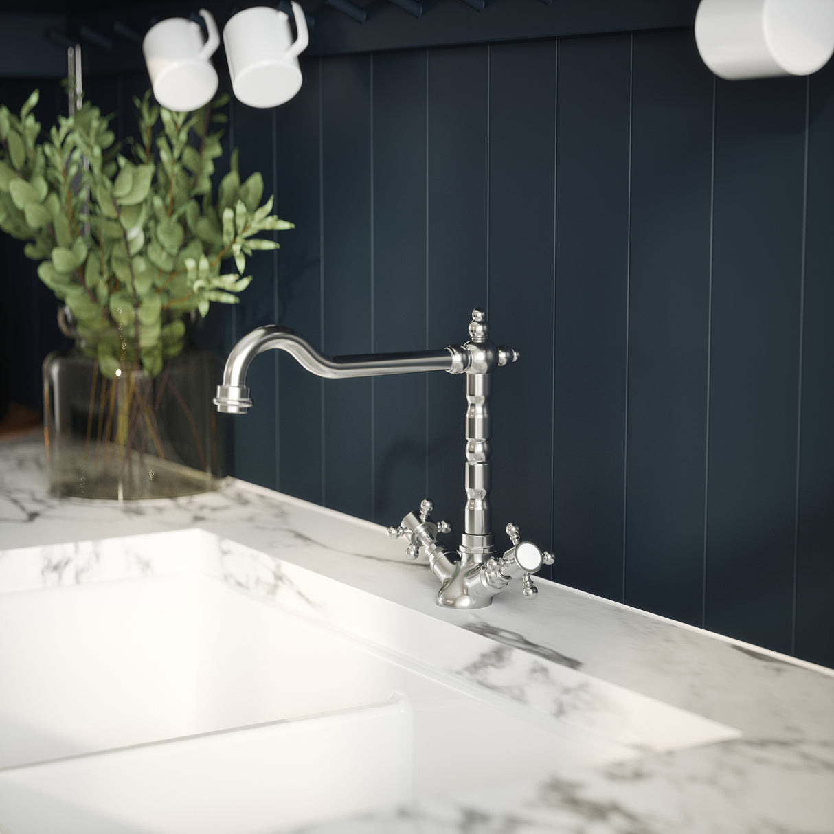 Nuie Classic Two Handled Crosshead Mono Kitchen Mixer Tap Chrome KB305 LS2