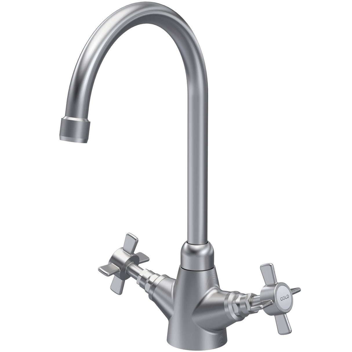 Nuie Traditional Two Handled Crosshead Mono Kitchen Mixer Tap Brushed Nickel KB603