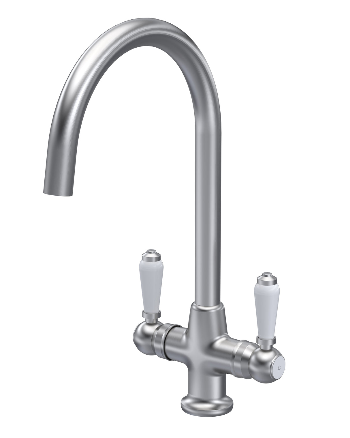 Nuie Traditional Twin Lever Mono Kitchen Mixer Tap Brushed Nickel KB604