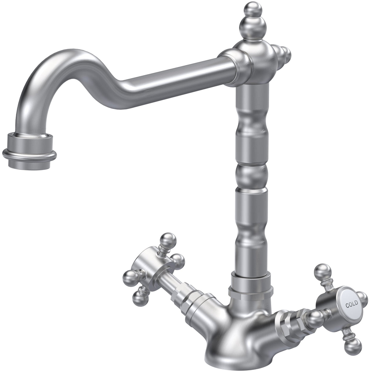 Nuie Classic Two Handled Crosshead Mono Kitchen Mixer Tap Brushed Nickel KB605