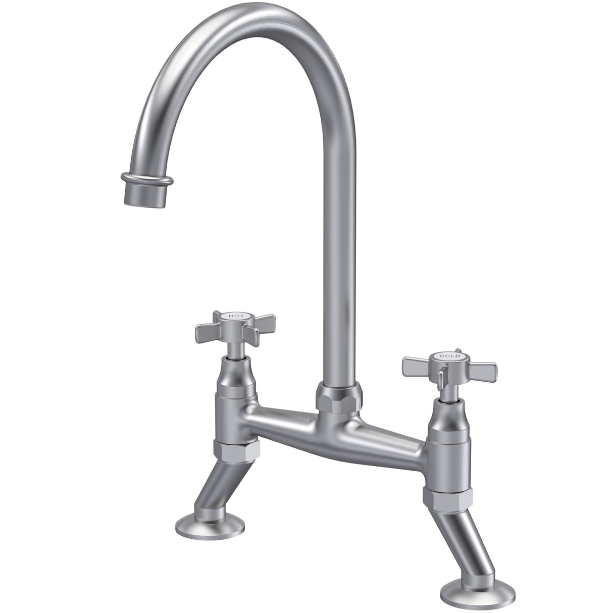 Nuie Traditional Bridge Style Two Handled Crosshead Kitchen Mixer Tap Brushed Nickel KB606