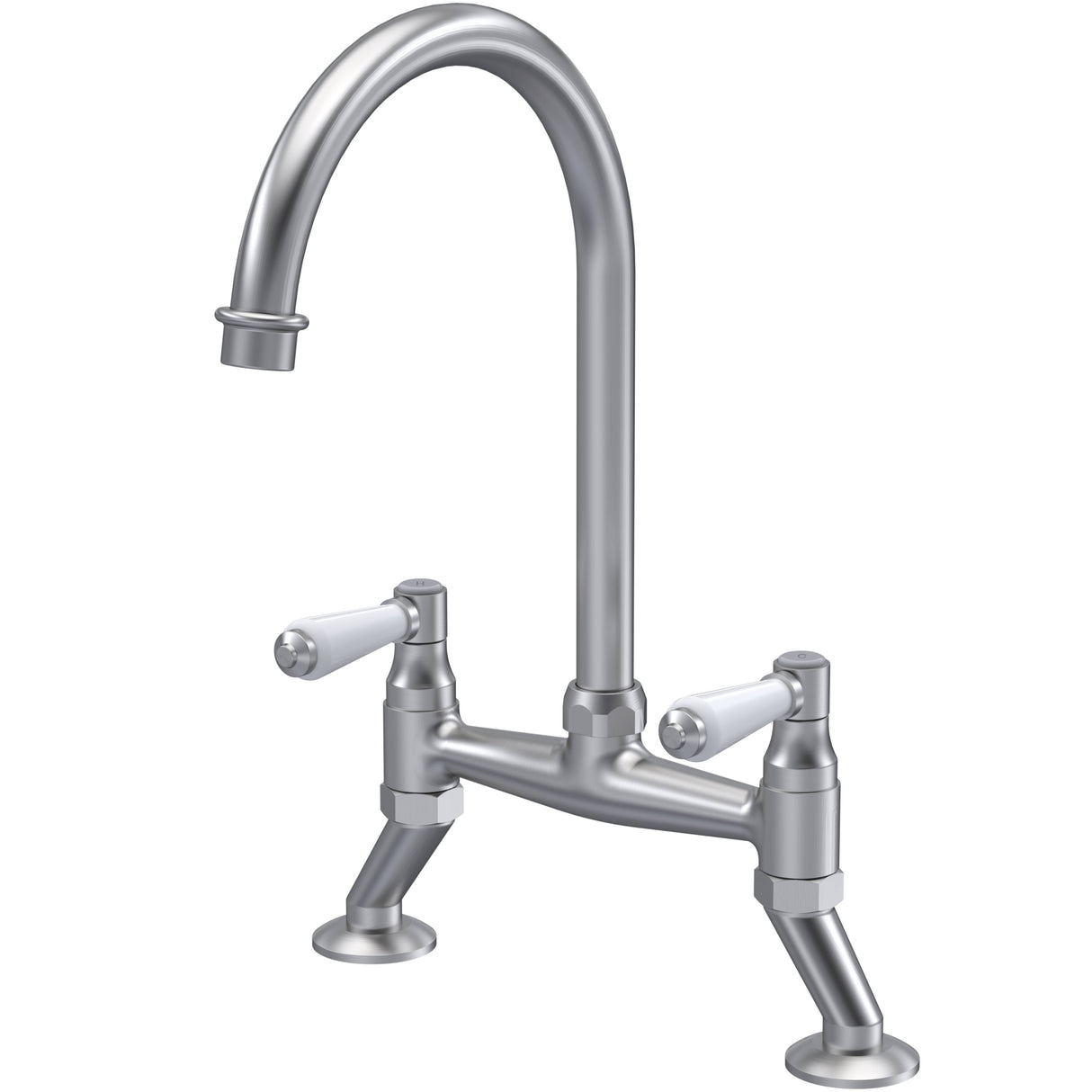 Nuie Traditional Bridge Style Twin Lever Kitchen Mixer Tap Brushed Nickel KB617