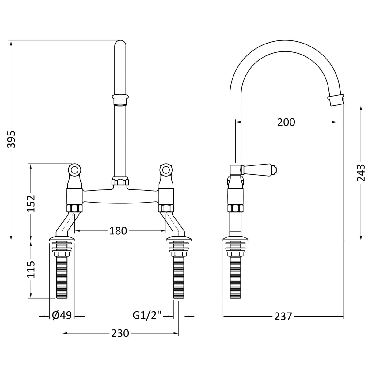 Nuie Traditional Bridge Style Twin Lever Kitchen Mixer Tap Brushed Nickel KB617 LD