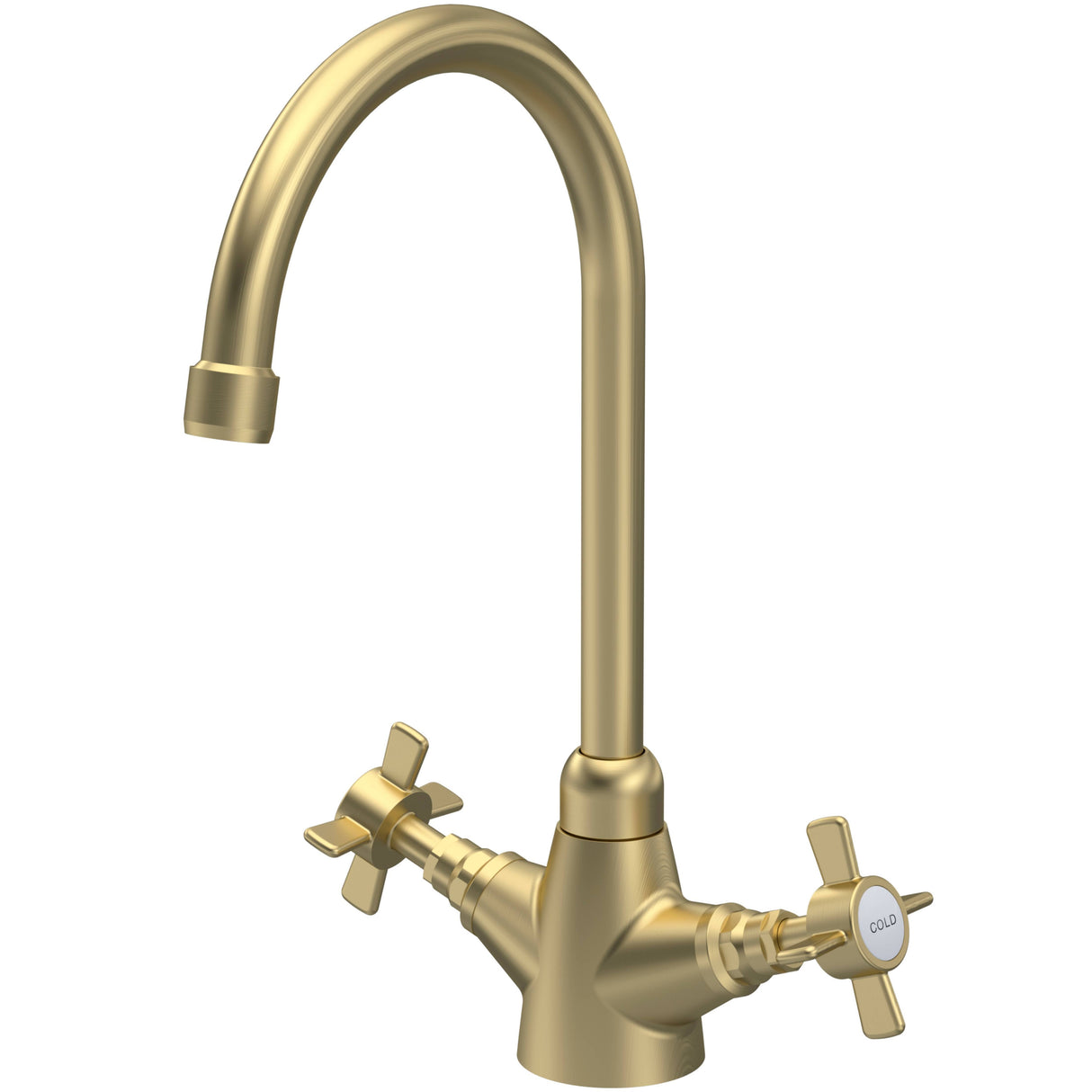 Nuie Traditional Two Handled Crosshead Mono Kitchen Mixer Tap Brushed Brass KB803