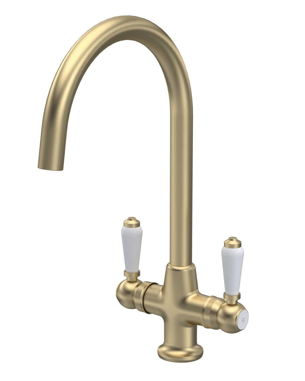 Nuie Traditional Twin Lever Mono Kitchen Mixer Tap Brushed Brass KB804