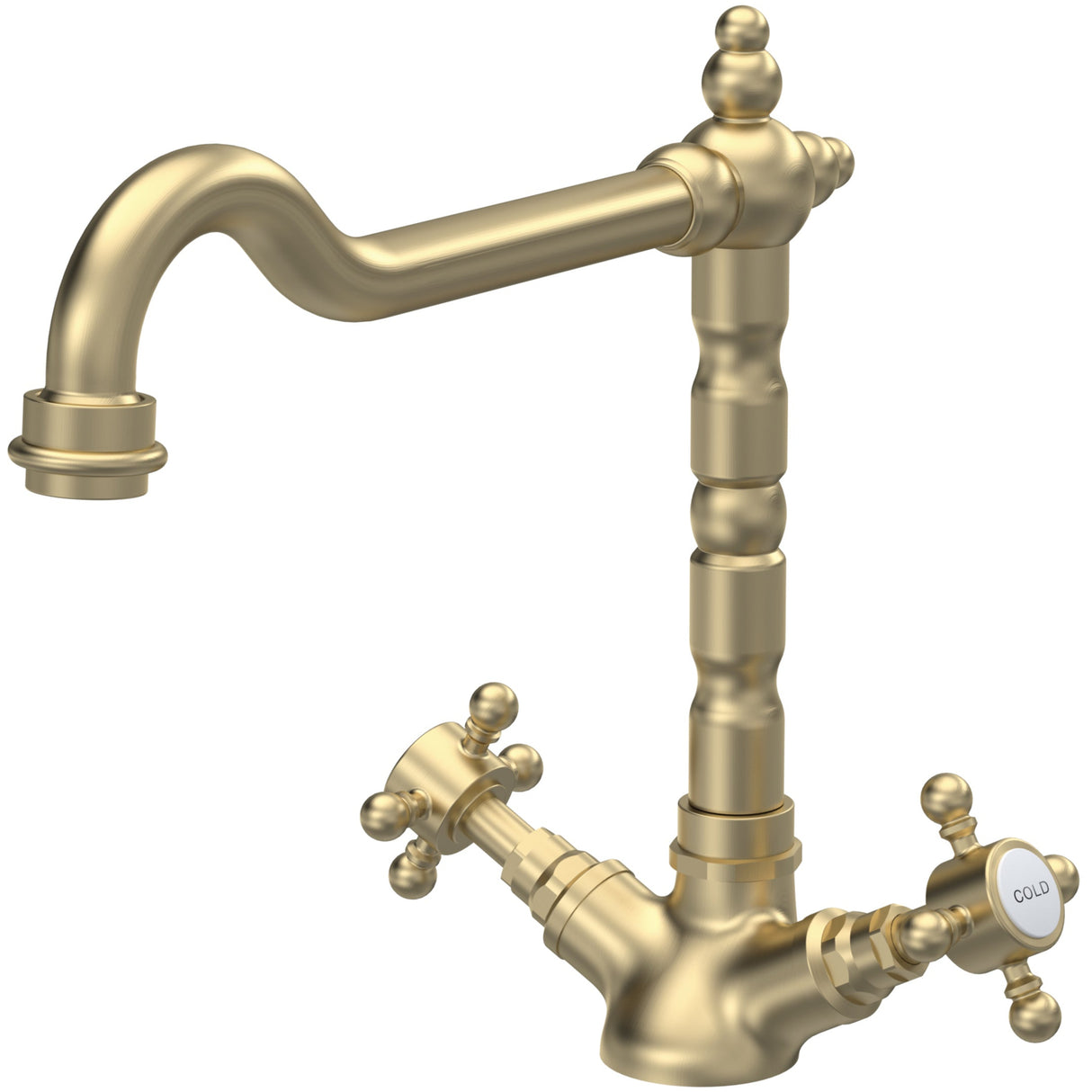 Nuie Classic Two Handled Crosshead Mono Kitchen Mixer Tap Brushed Brass KB805