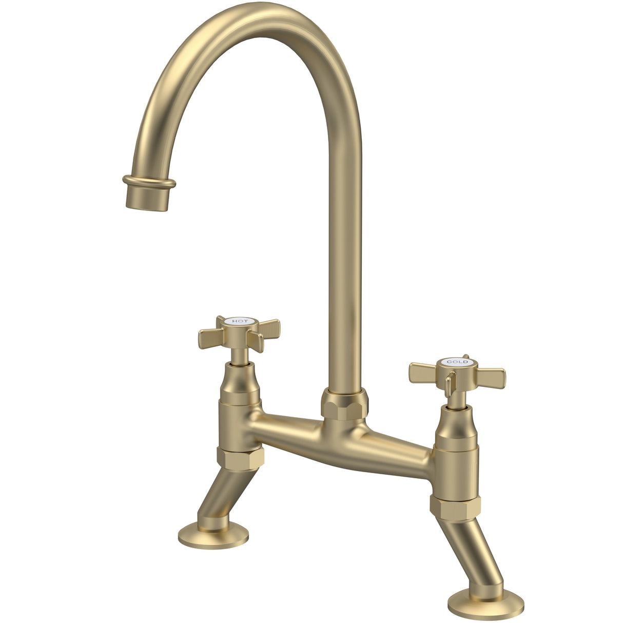Nuie Traditional Bridge Style Two Handled Crosshead Kitchen Mixer Tap Brushed Brass KB806