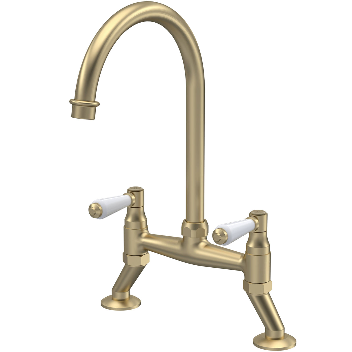 Nuie Traditional Bridge Style Twin Lever Kitchen Mixer Tap Brushed Brass KB817