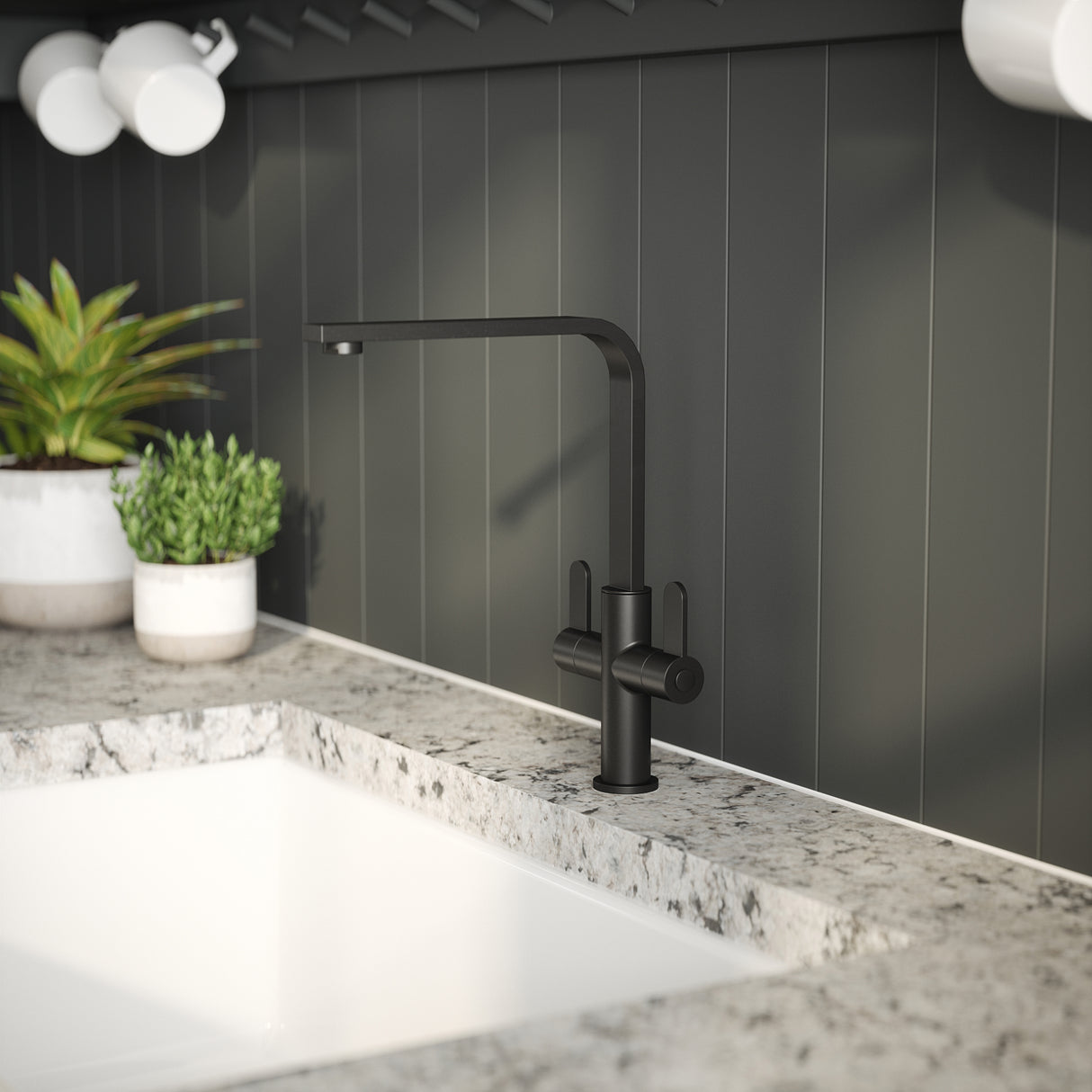 Nuie Churni Dual Lever Kitchen Mixer Tap Matt Black KCH405DL LS1