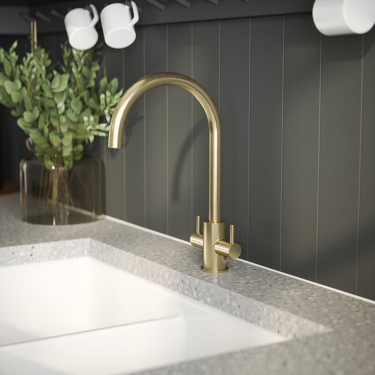 Nuie Lachen Dual Lever Kitchen Mixer Tap Brushed Brass KLA805DL LS2