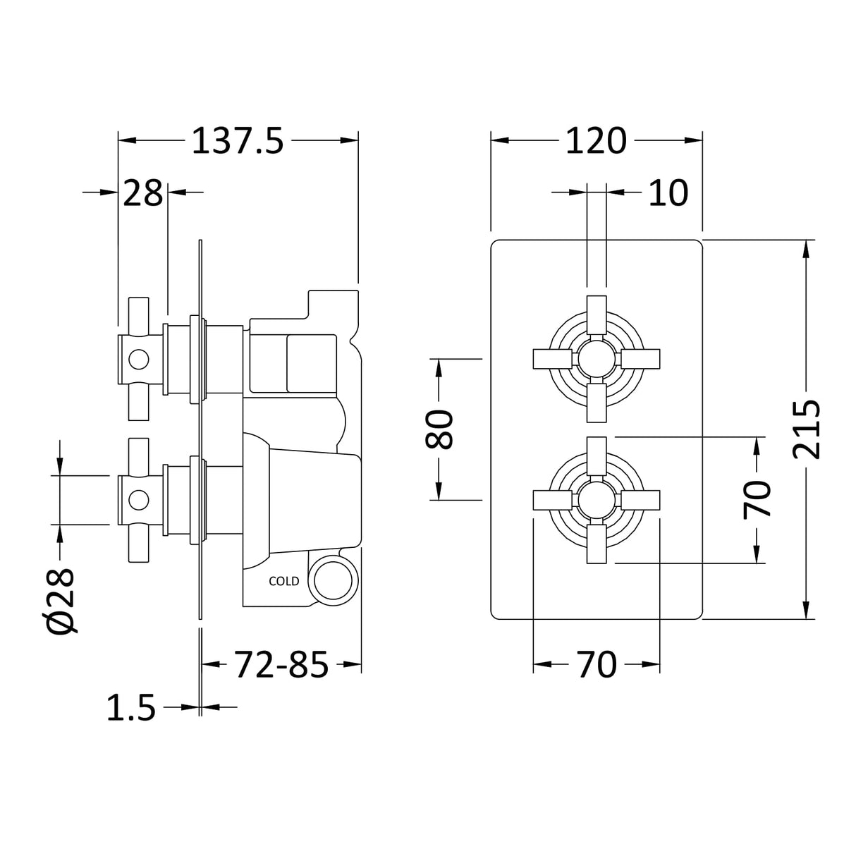 Hudson Reed Tec Crosshead 1 Outlet Thermostatic Concealed Shower Valve Chrome KRI3210 LD
