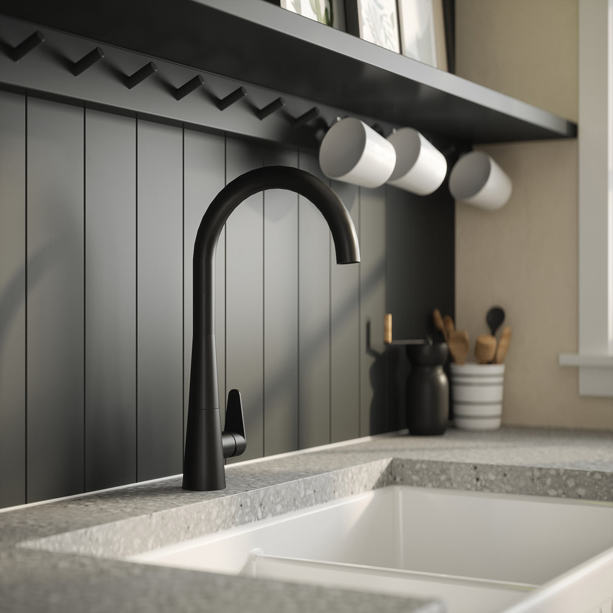 Nuie Samir Single Lever Kitchen Mixer Tap Matt Black KSA405SL LS1