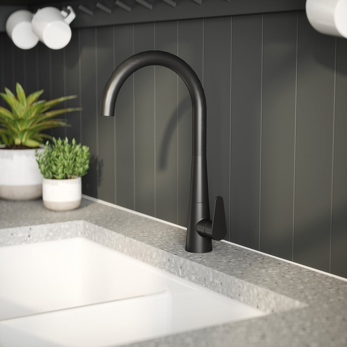 Nuie Samir Single Lever Kitchen Mixer Tap Matt Black KSA405SL LS2