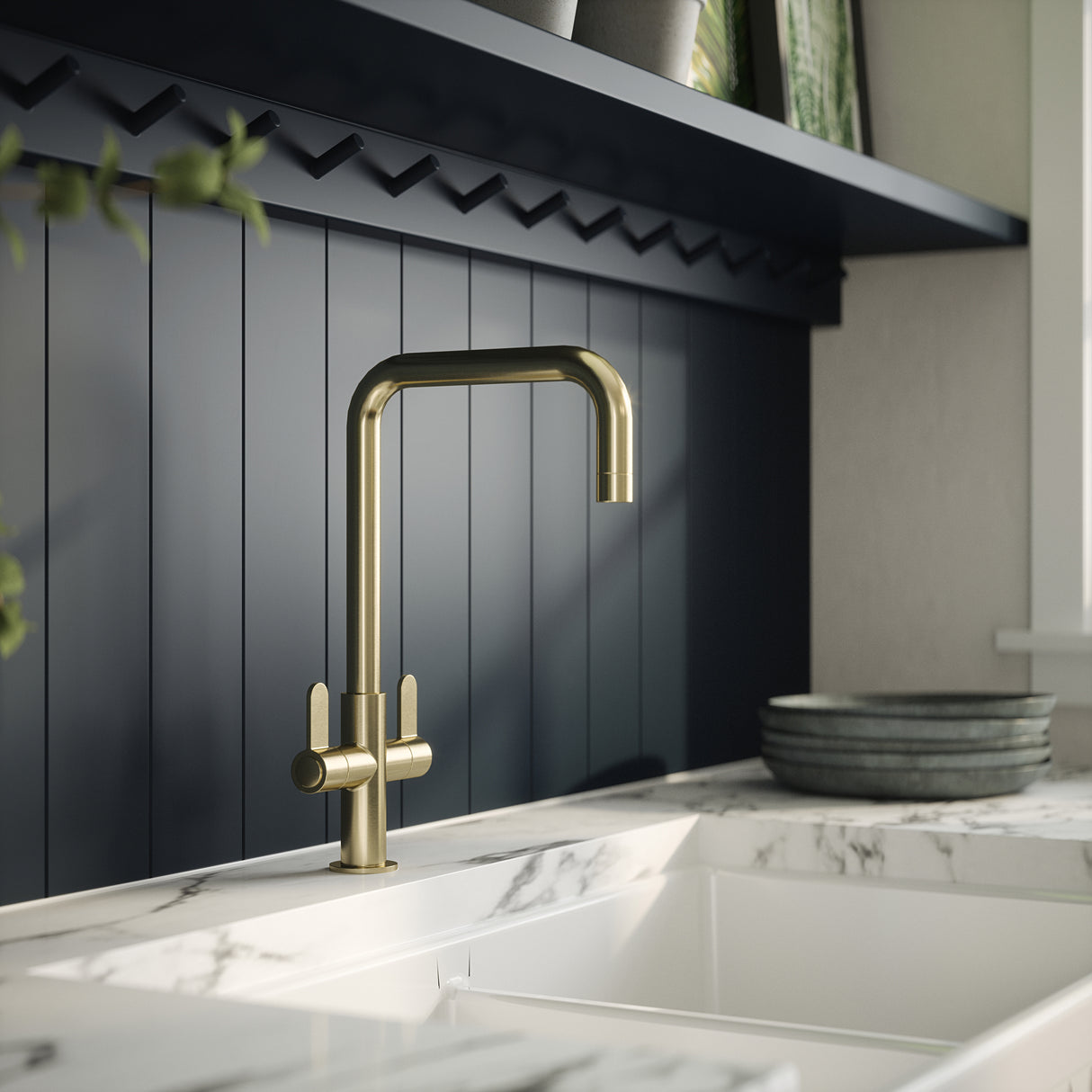 Nuie Kosi Dual Lever Kitchen Mixer Tap Brushed Brass KSI805DL LS2