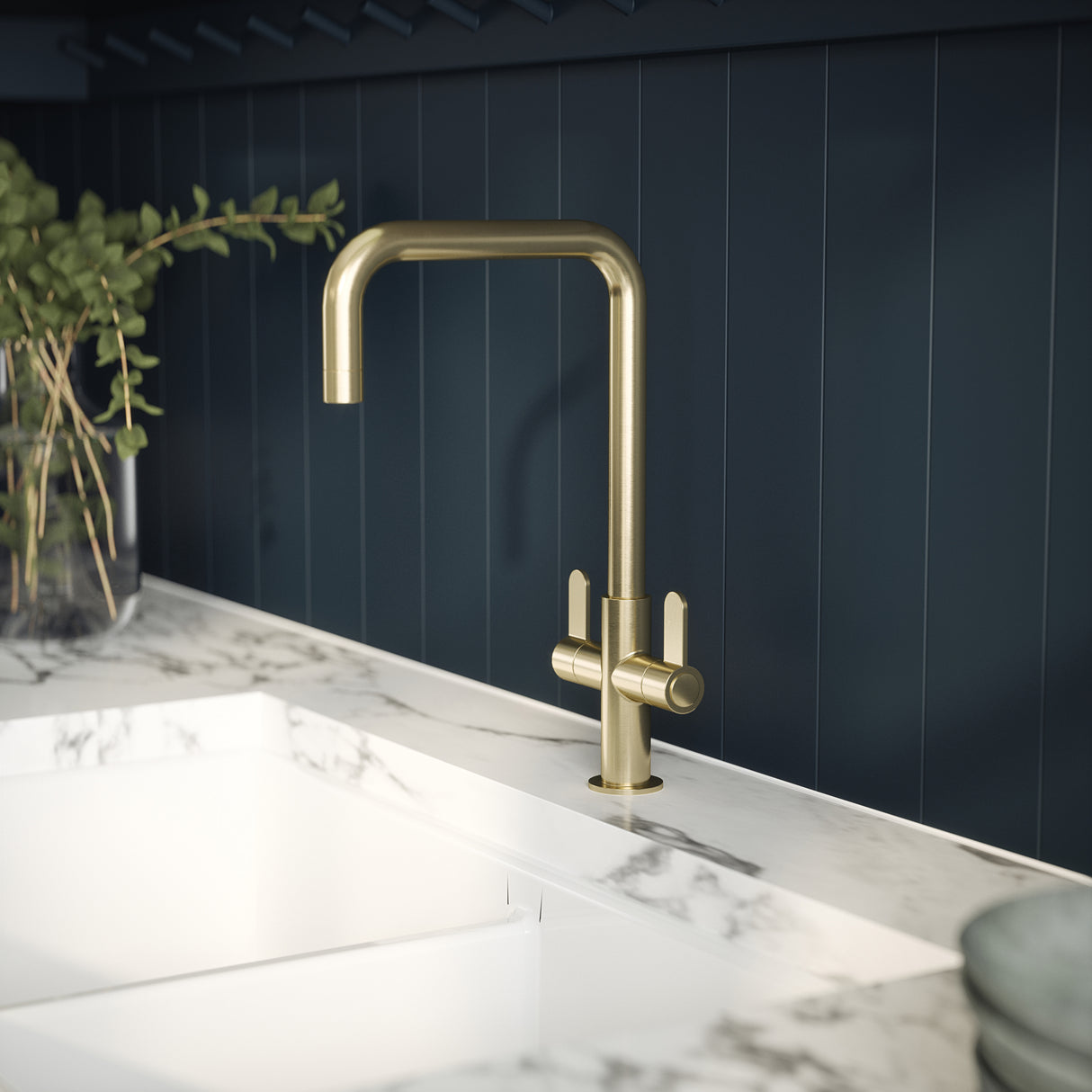 Nuie Kosi Dual Lever Kitchen Mixer Tap Brushed Brass KSI805DL LS1