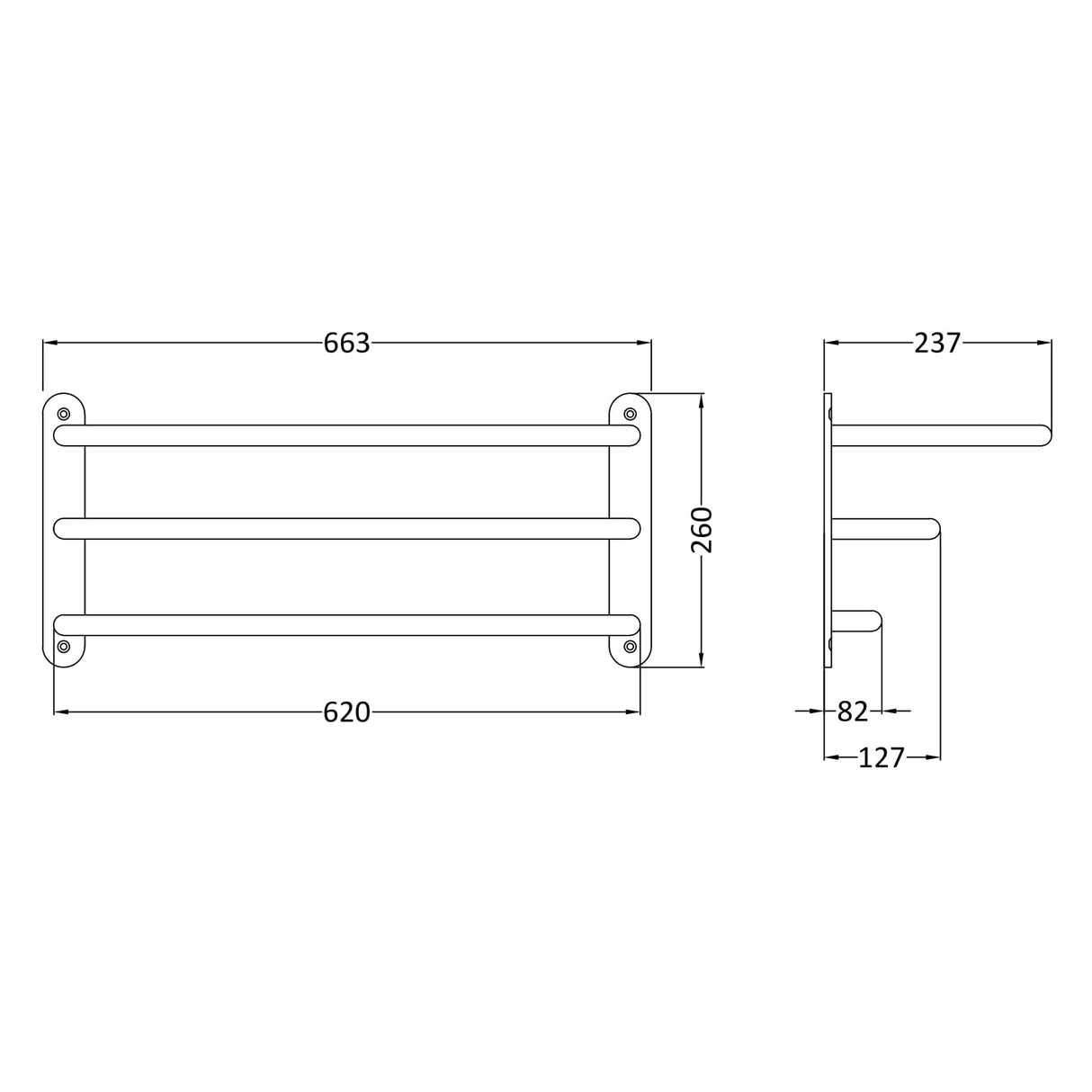 Hudson Reed 3 Tier Towel Rack 612mm Chrome LA380 LD