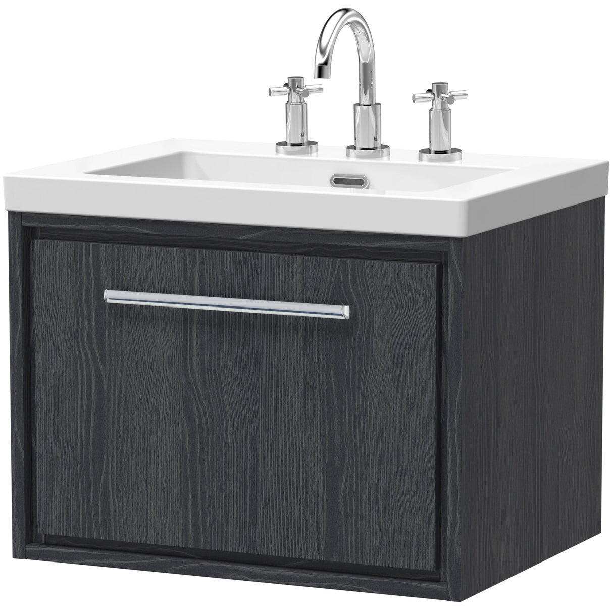 Hudson Reed Lille 600mm Wall Hung 1 Drawer Vanity Unit & Basin Graphite Grey LIL2222M