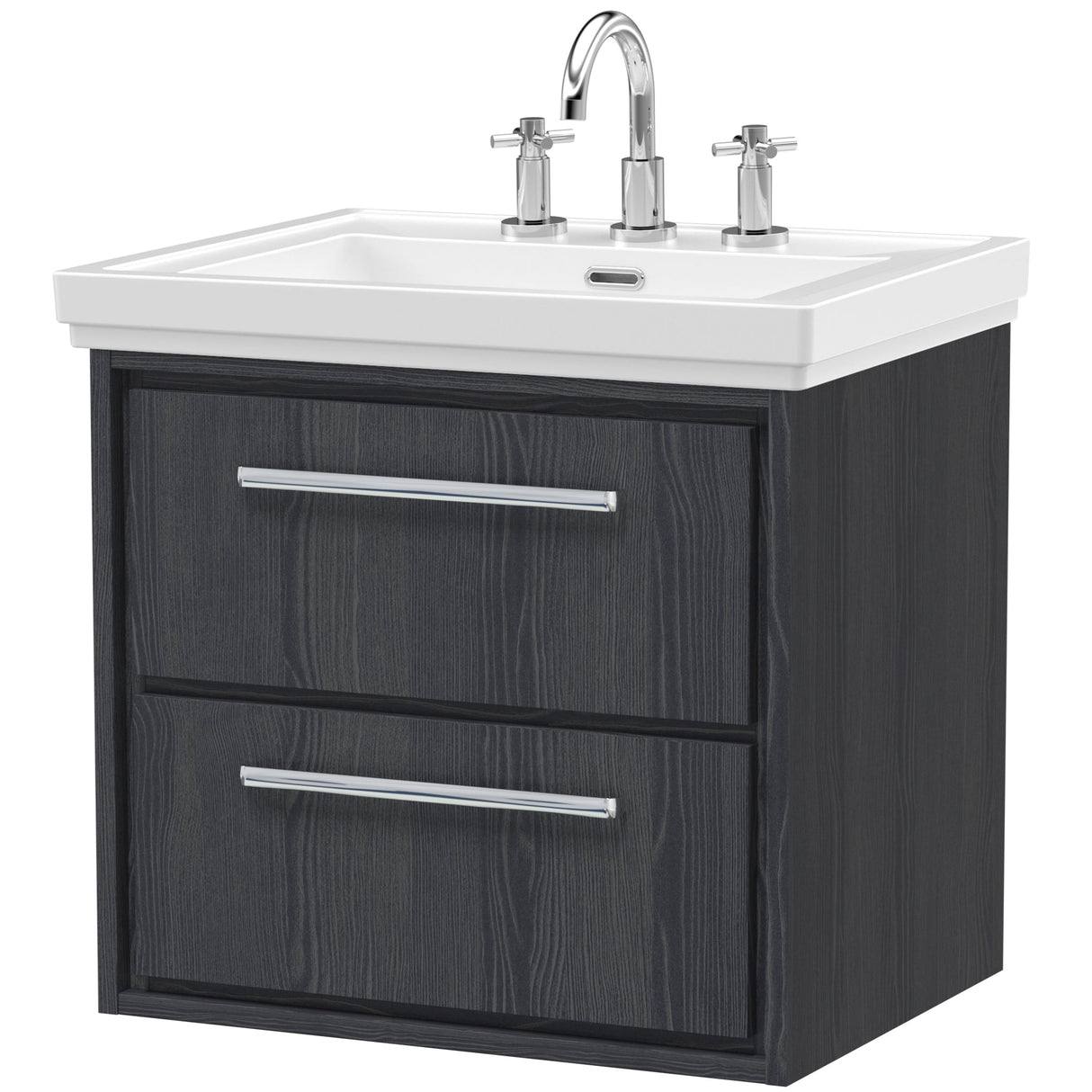 Hudson Reed Lille 600mm Wall Hung 2 Drawer Vanity Unit & Basin Graphite Grey LIL2224B