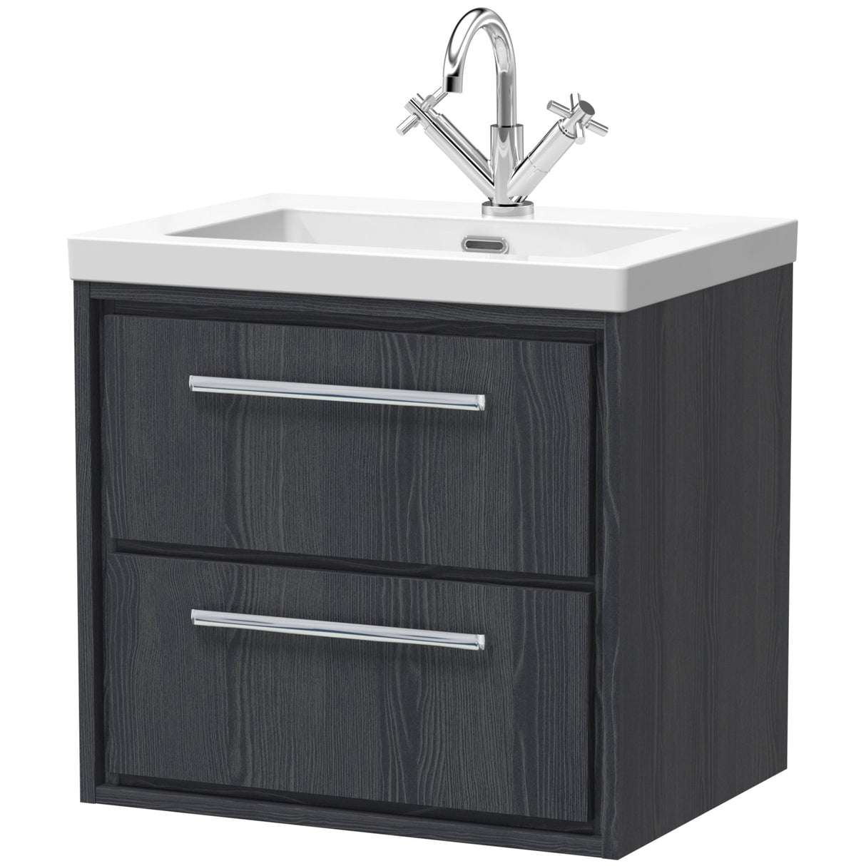 Hudson Reed Lille 600mm Wall Hung 2 Drawer Vanity Unit & Basin Graphite Grey LIL2224L