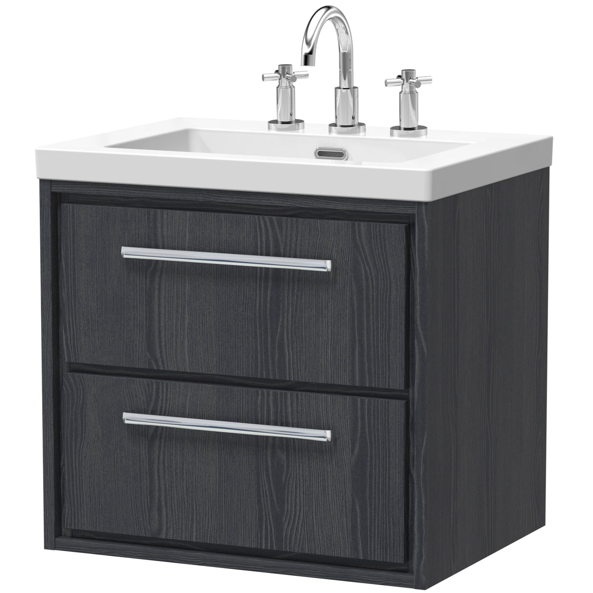 Hudson Reed Lille 600mm Wall Hung 2 Drawer Vanity Unit & Basin Graphite Grey LIL2224M