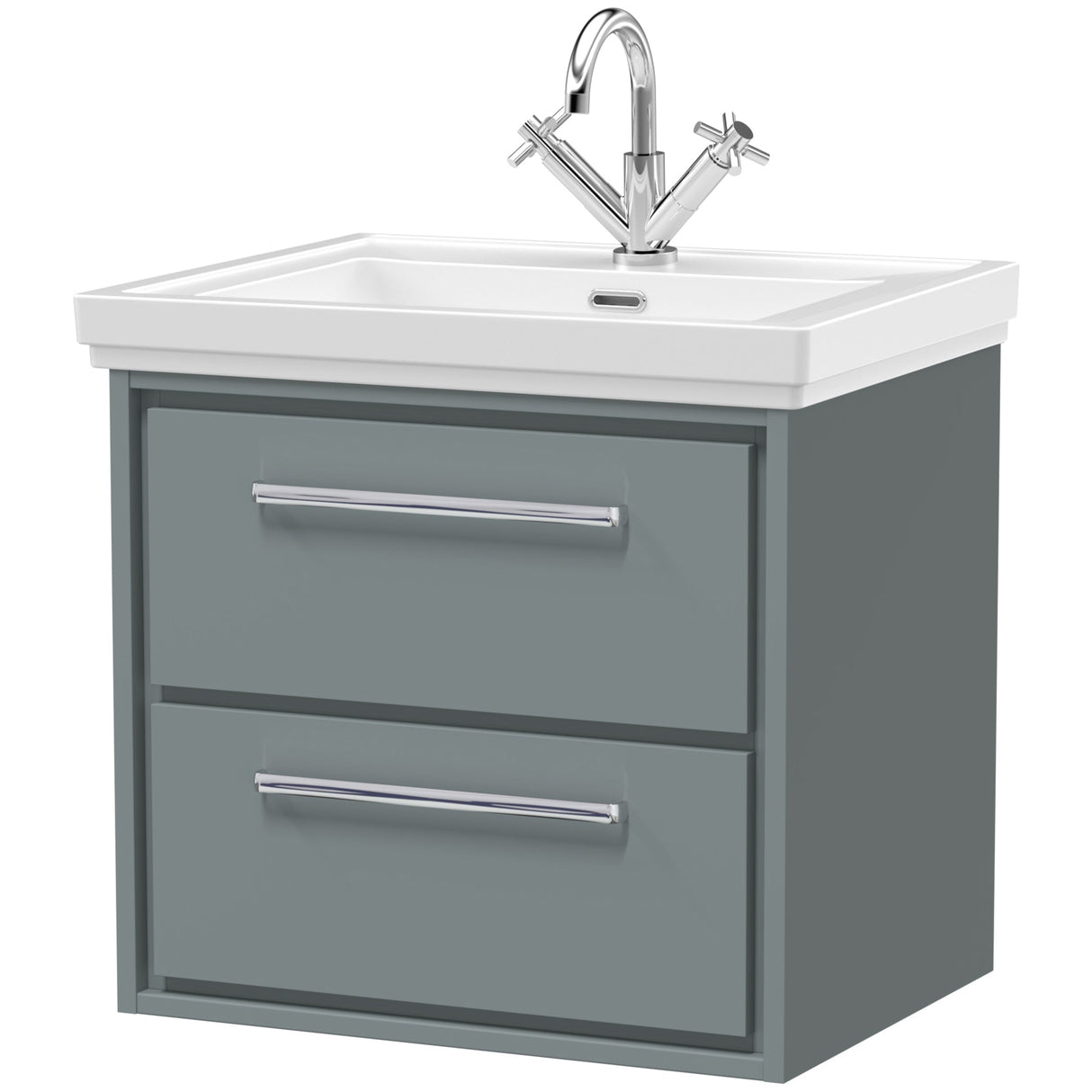 Hudson Reed Lille 600mm Wall Hung 2 Drawer Vanity Unit & Basin Coastal Grey LIL2324A