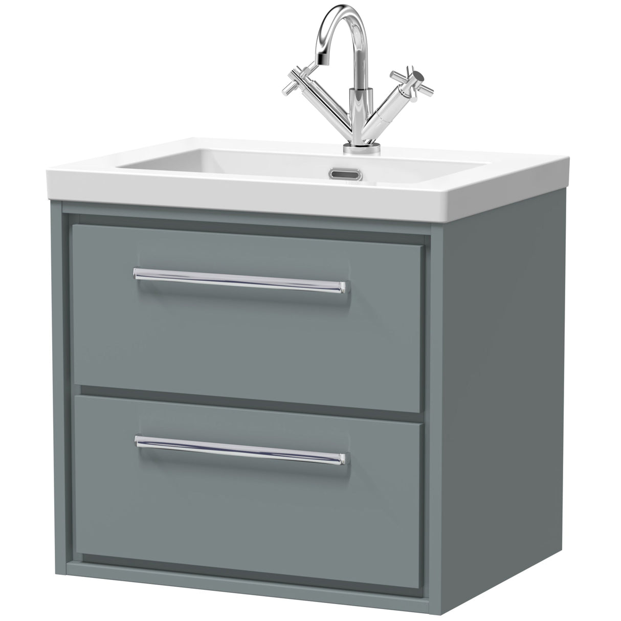 Hudson Reed Lille 600mm Wall Hung 2 Drawer Vanity Unit & Basin Coastal Grey LIL2324L