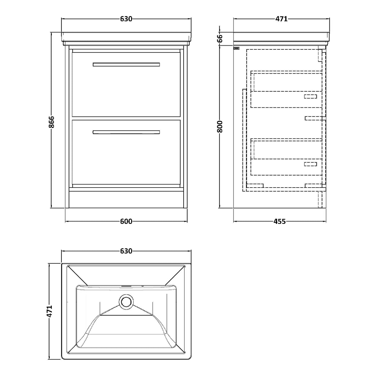 Hudson Reed Lille 600mm Freestanding 2 Drawer Vanity Unit & Basin Coastal Grey LIL2333H LD