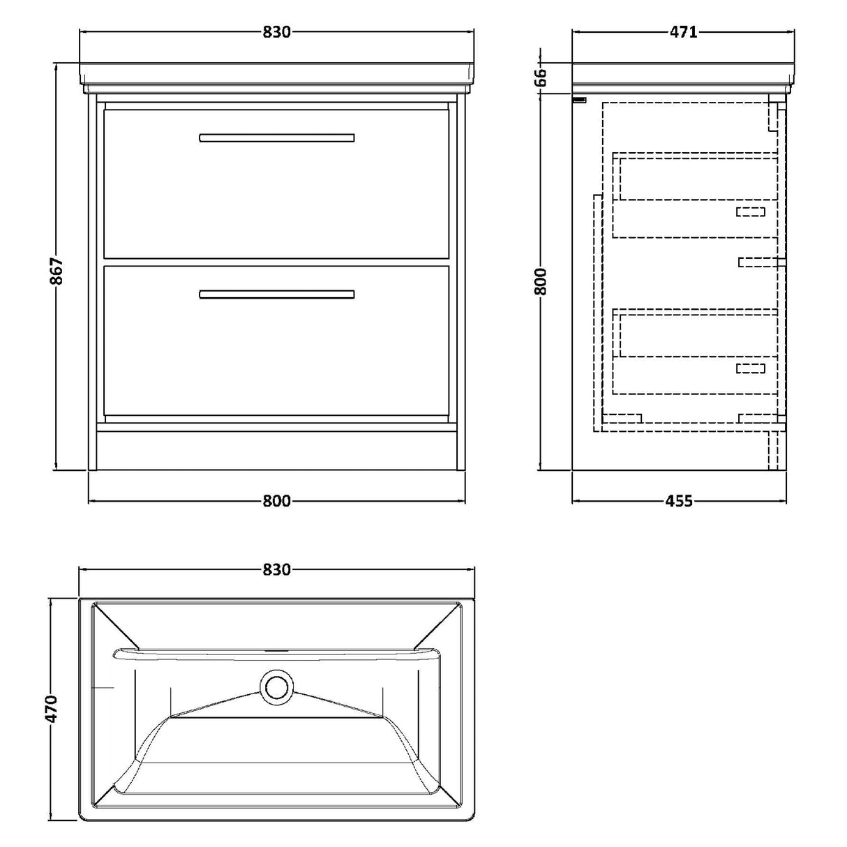 Hudson Reed Lille 800mm Freestanding 2 Drawer Vanity Unit & Basin Coastal Grey LIL2335H LD