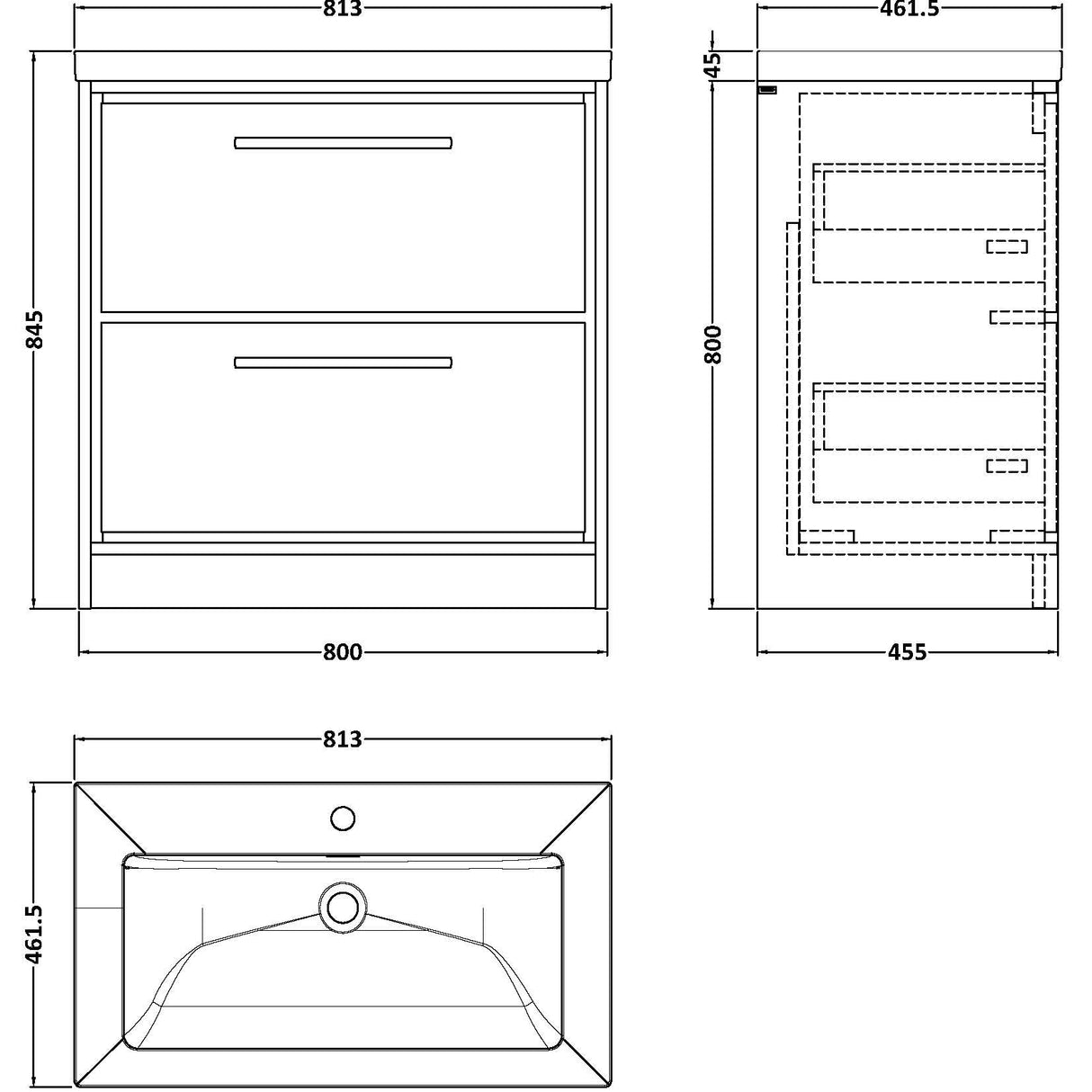 Hudson Reed Lille 800mm Freestanding 2 Drawer Vanity Unit & Basin Coastal Grey LIL2335L LD