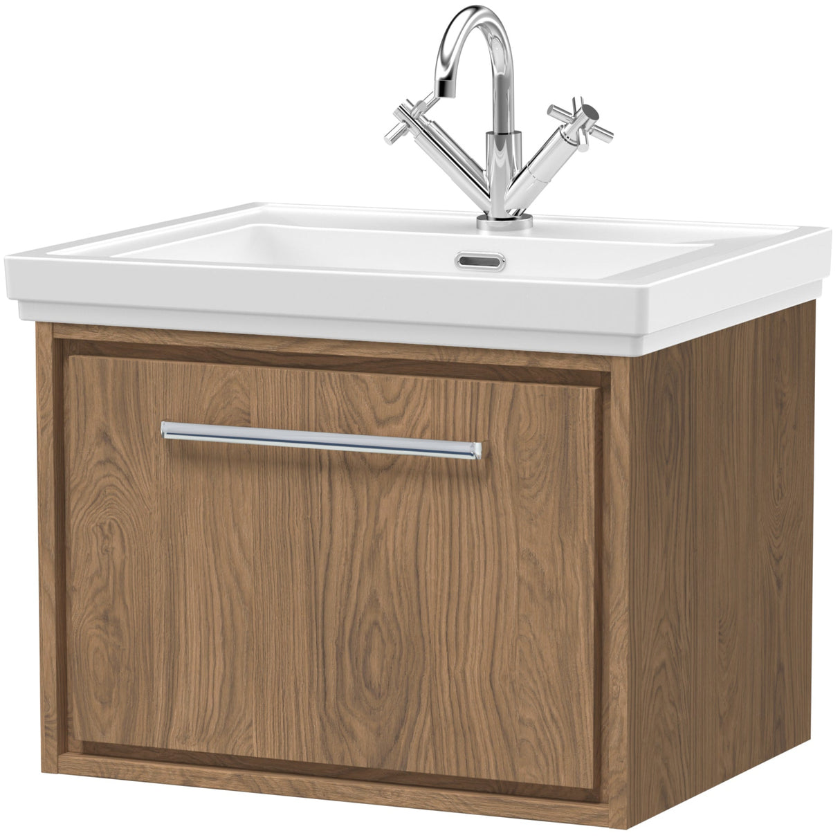 Hudson Reed Lille 600mm Wall Hung 1 Drawer Vanity Unit & Basin Antique Oak LIL2722A