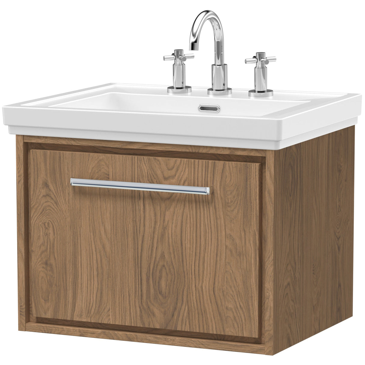 Hudson Reed Lille 600mm Wall Hung 1 Drawer Vanity Unit & Basin Antique Oak LIL2722B