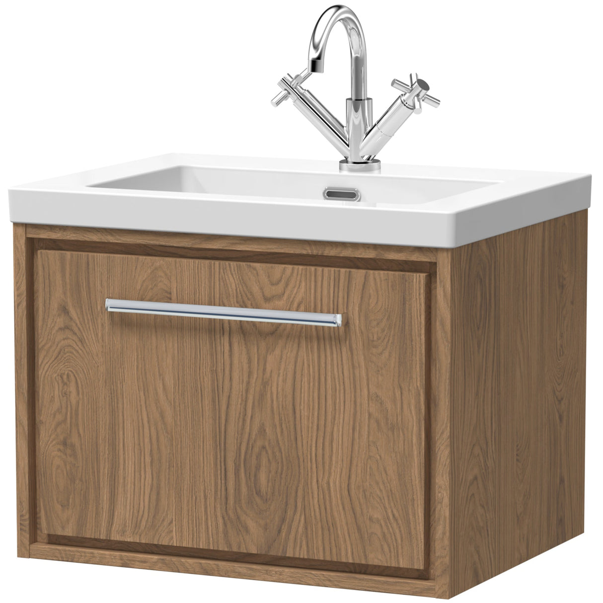 Hudson Reed Lille 600mm Wall Hung 1 Drawer Vanity Unit & Basin Antique Oak LIL2722L