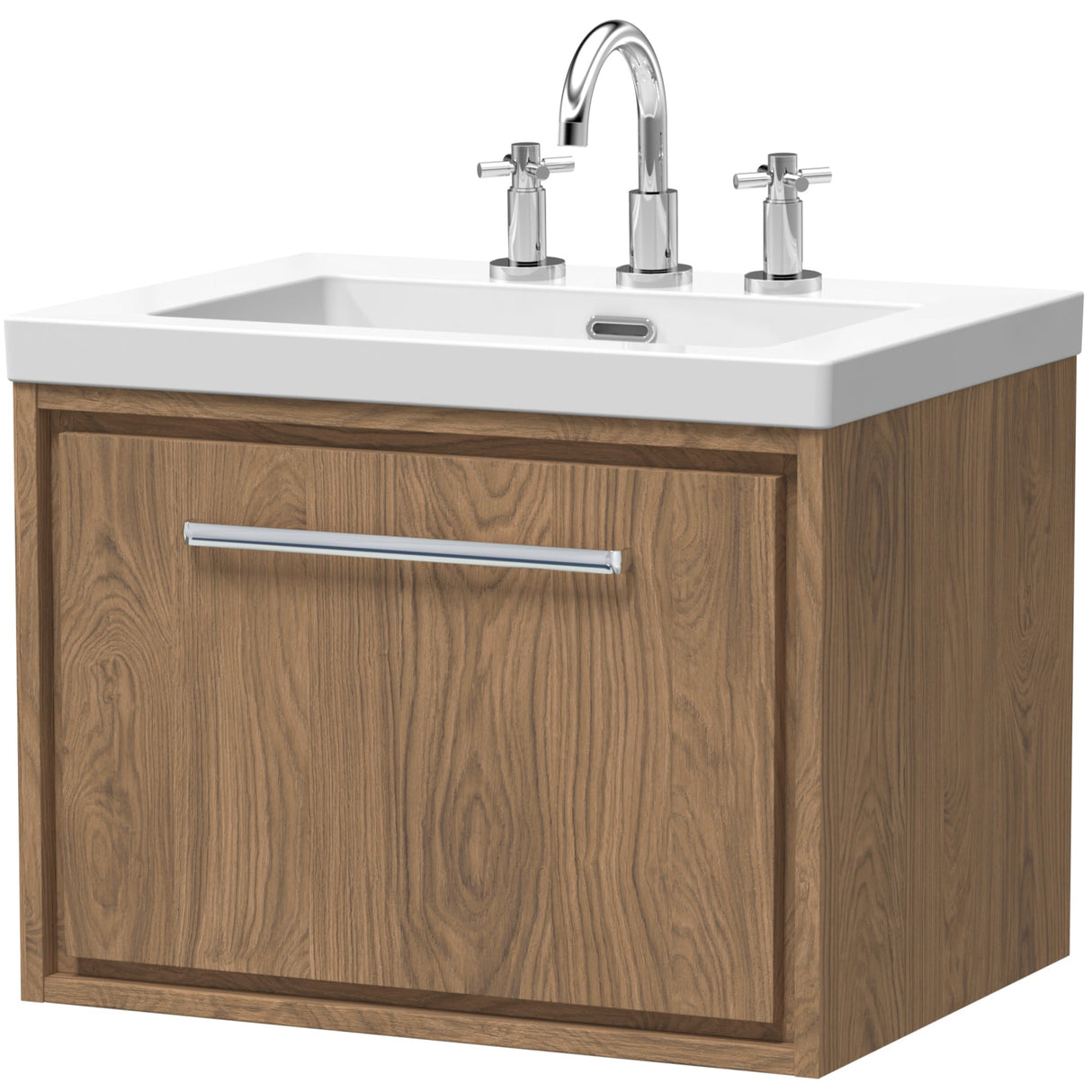 Hudson Reed Lille 600mm Wall Hung 1 Drawer Vanity Unit & Basin Antique Oak LIL2722M