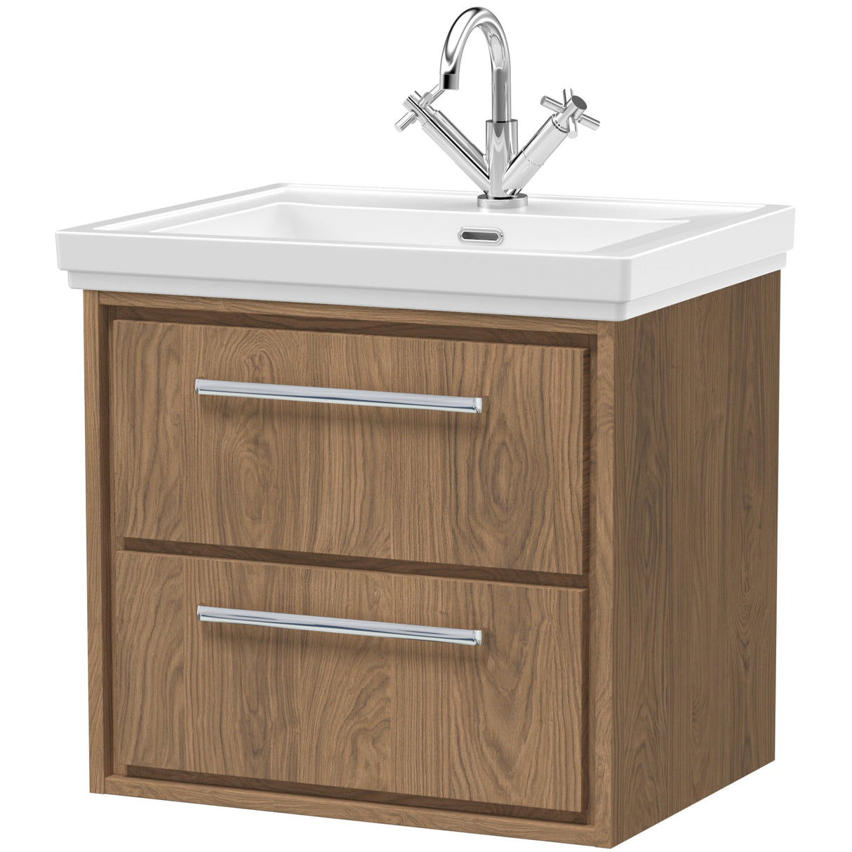 Hudson Reed Lille 600mm Wall Hung 2 Drawer Vanity Unit & Basin Antique Oak LIL2724A