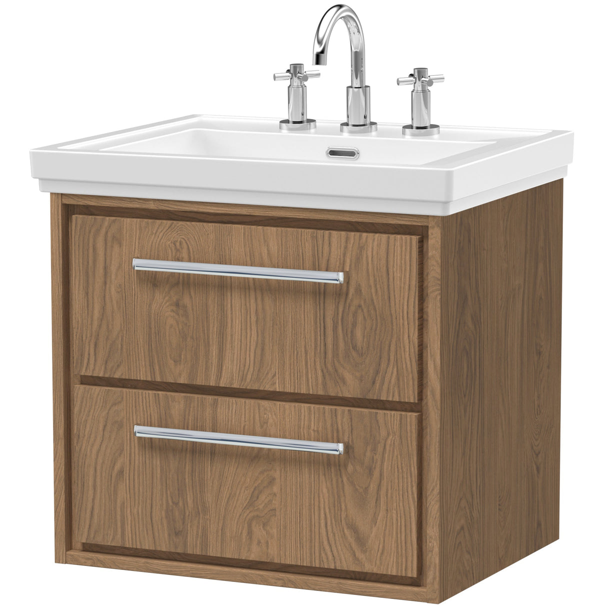 Hudson Reed Lille 600mm Wall Hung 2 Drawer Vanity Unit & Basin Antique Oak LIL2724B