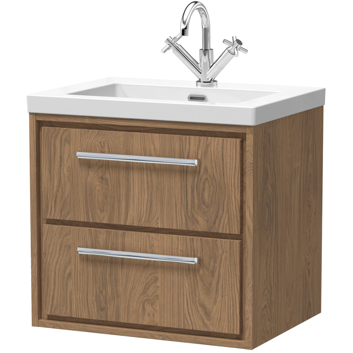 Hudson Reed Lille 600mm Wall Hung 2 Drawer Vanity Unit & Basin Antique Oak LIL2724L
