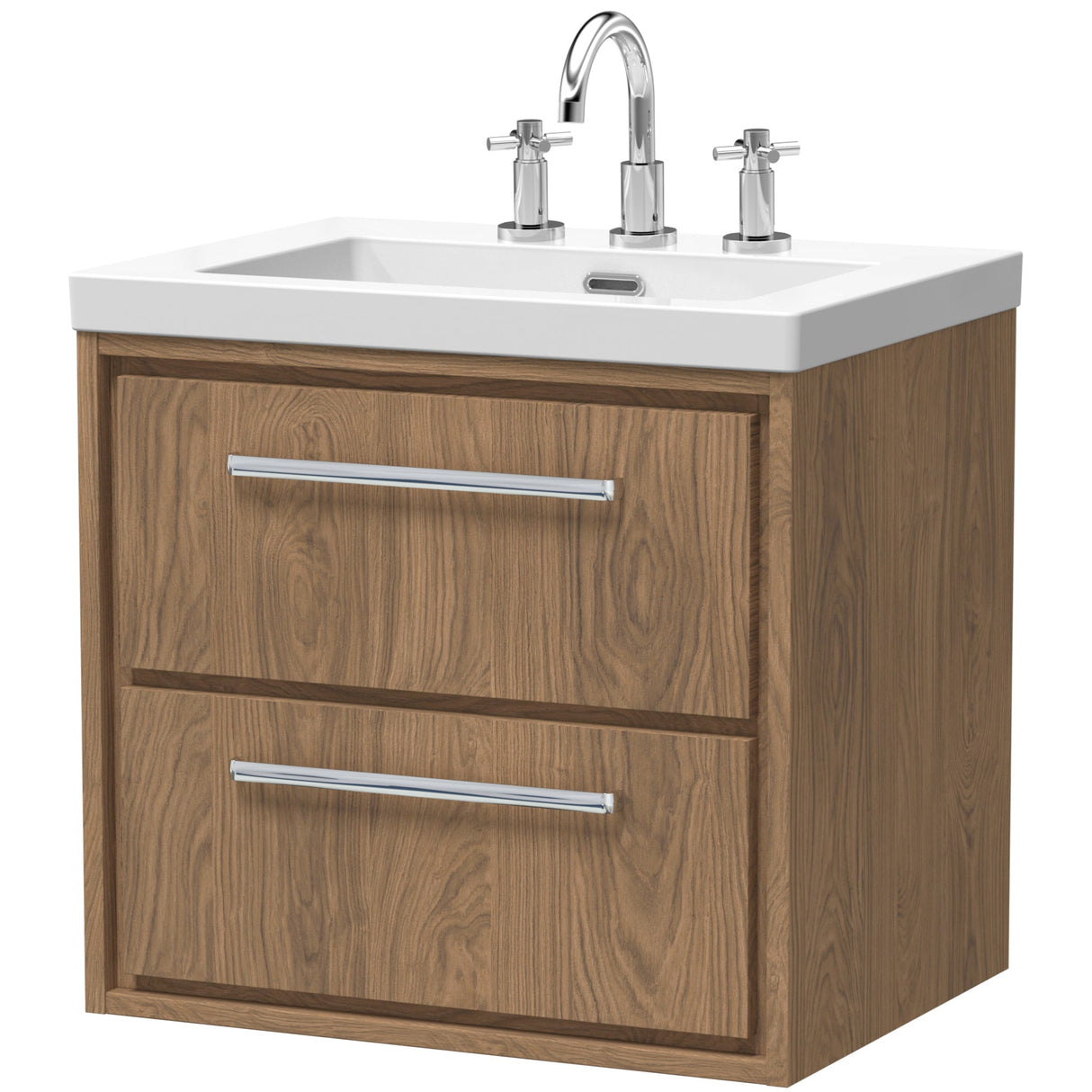 Hudson Reed Lille 600mm Wall Hung 2 Drawer Vanity Unit & Basin Antique Oak LIL2724M
