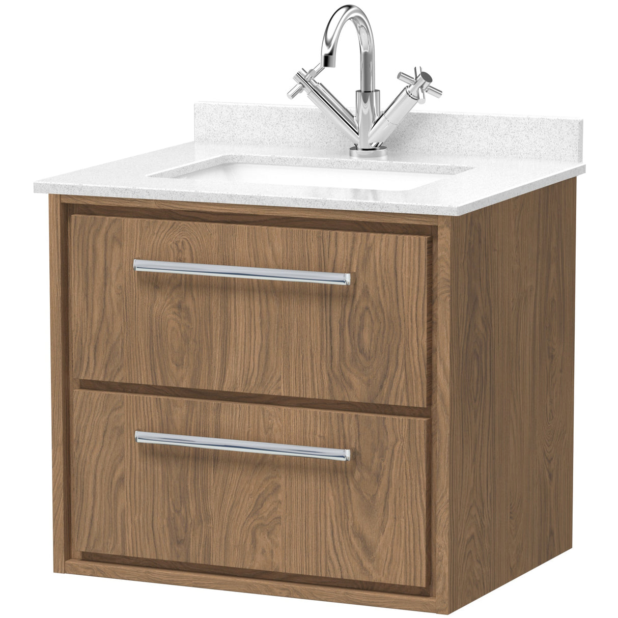 Hudson Reed Lille 600mm Wall Hung 2 Drawer Vanity Unit & Basin Antique Oak LIL2724WS1