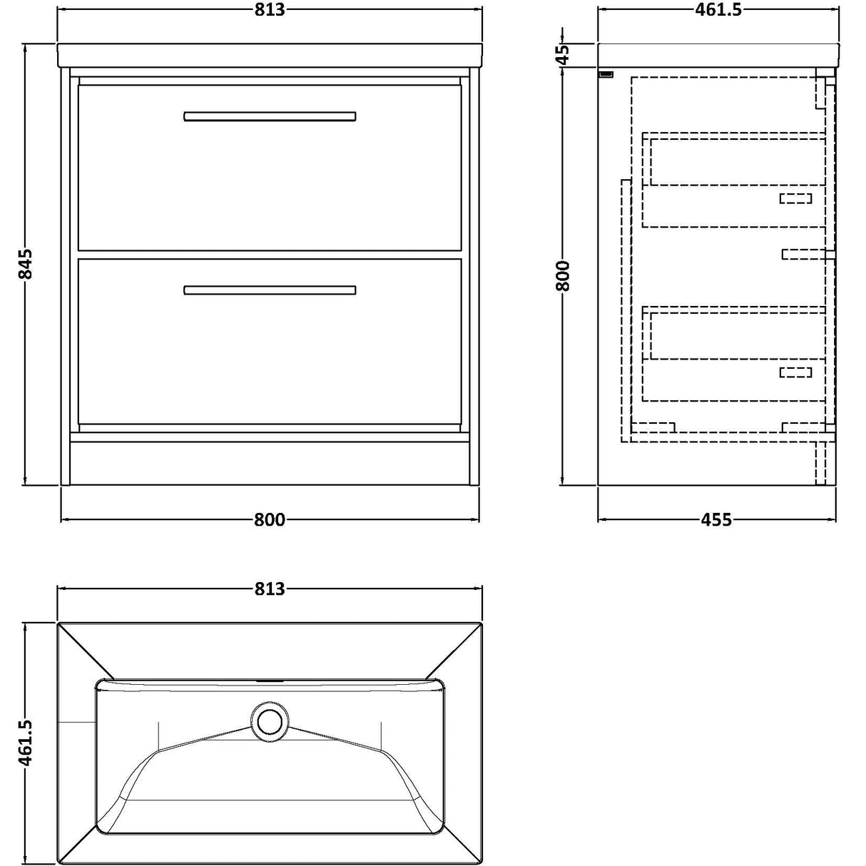 Hudson Reed Lille 800mm Freestanding 2 Drawer Vanity Unit & Basin Antique Oak LIL2735K LD