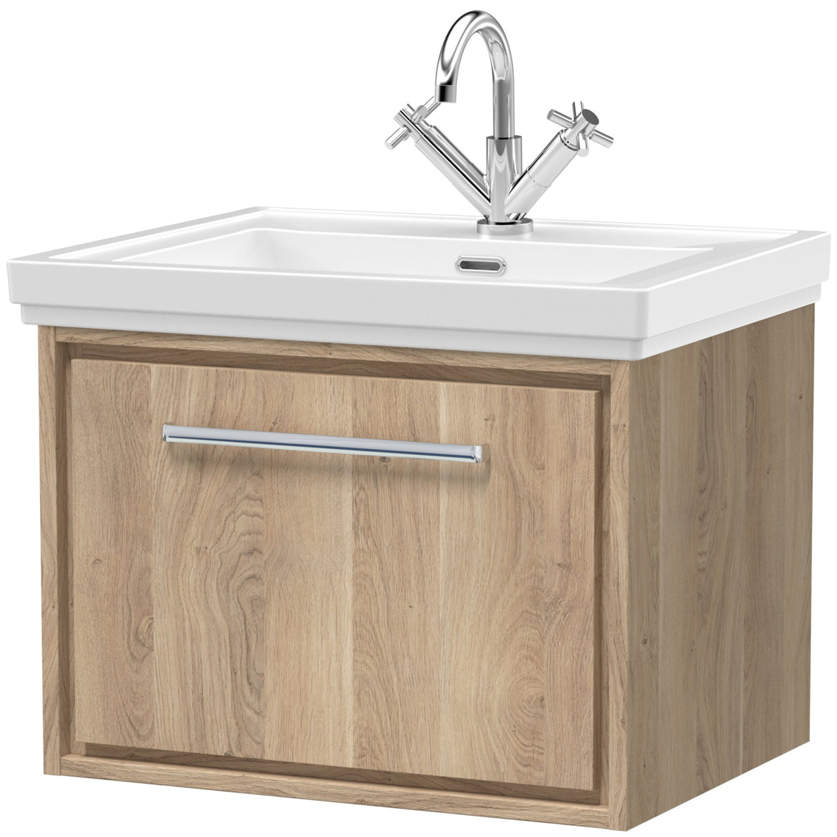 Hudson Reed Lille 600mm Wall Hung 1 Drawer Vanity Unit & Basin Bleached Oak LIL3022A