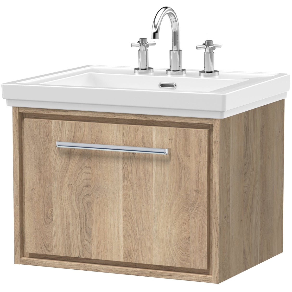 Hudson Reed Lille 600mm Wall Hung 1 Drawer Vanity Unit & Basin Bleached Oak LIL3022B