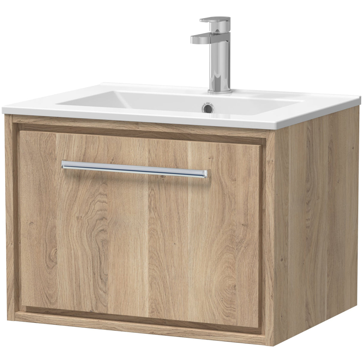 Hudson Reed Lille 600mm Wall Hung 1 Drawer Vanity Unit & Basin Bleached Oak LIL3022C