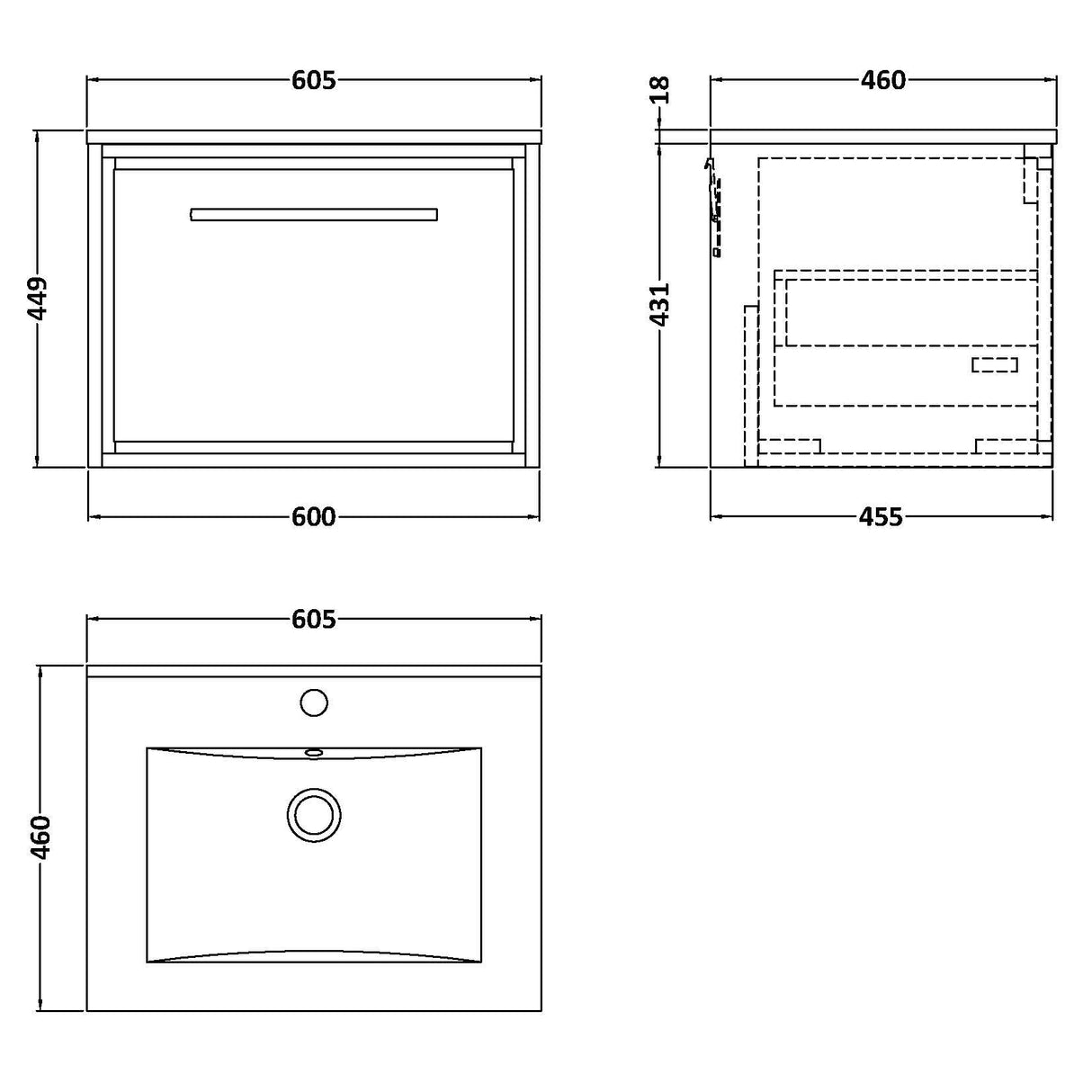 Hudson Reed Lille 600mm Wall Hung 1 Drawer Vanity Unit & Basin Bleached Oak LIL3022C LD