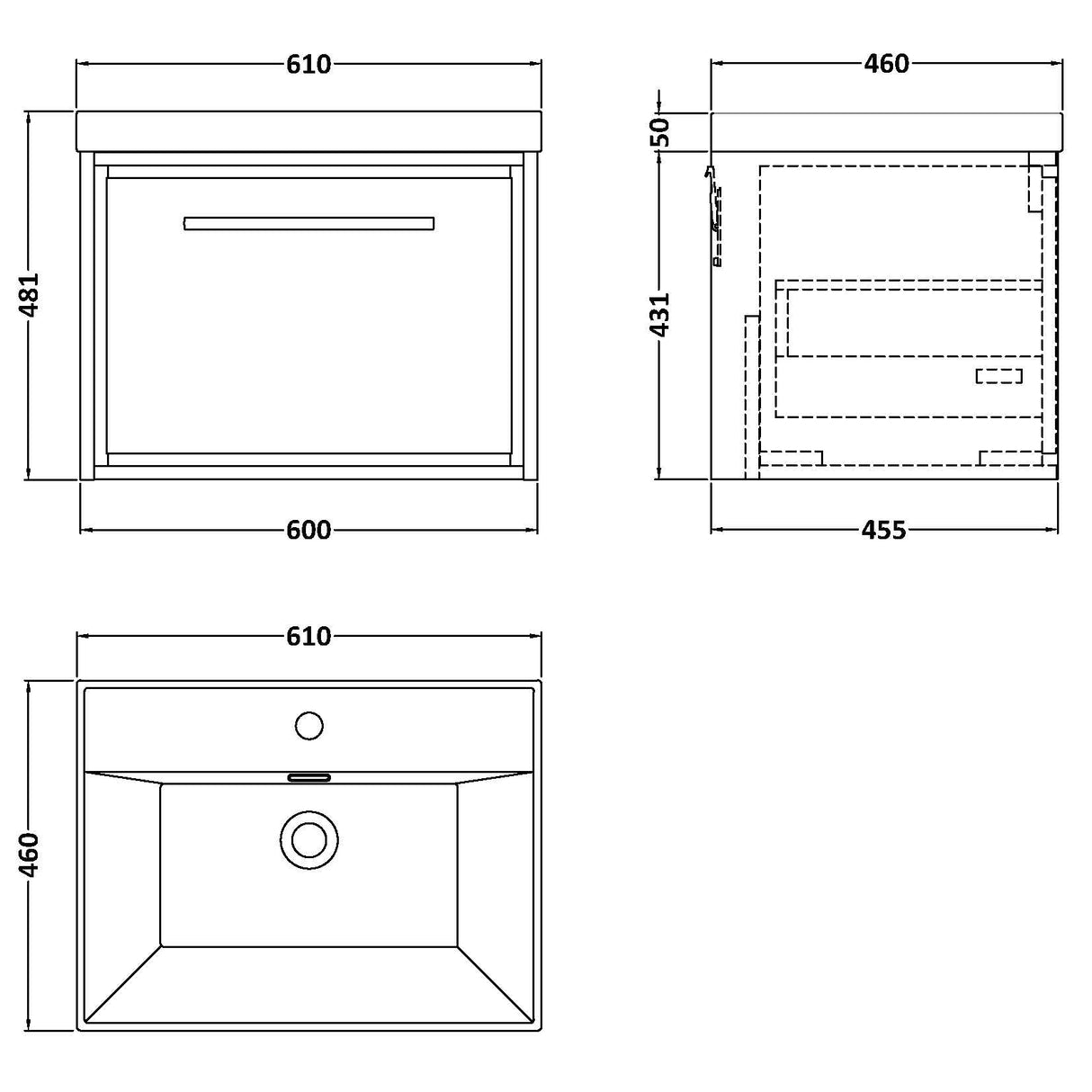 Hudson Reed Lille 600mm Wall Hung 1 Drawer Vanity Unit & Basin Bleached Oak LIL3022E LD