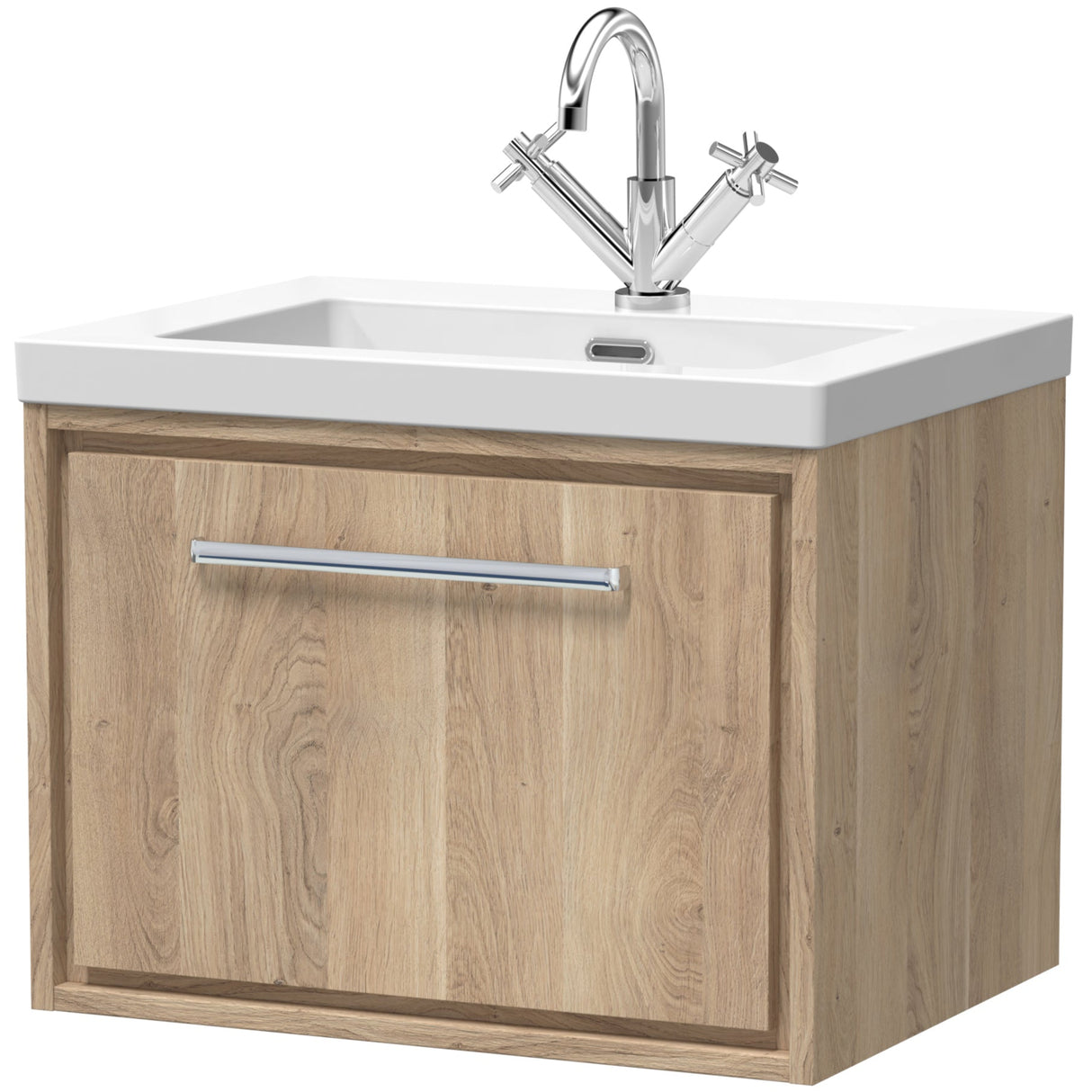Hudson Reed Lille 600mm Wall Hung 1 Drawer Vanity Unit & Basin Bleached Oak LIL3022L