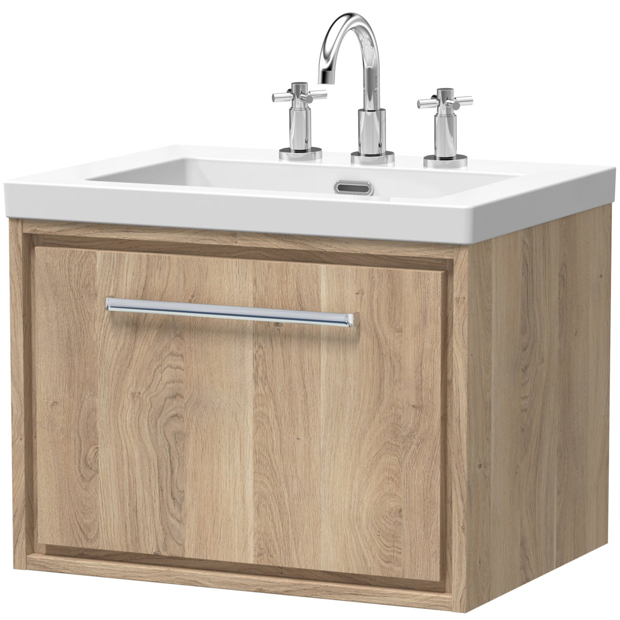 Hudson Reed Lille 600mm Wall Hung 1 Drawer Vanity Unit & Basin Bleached Oak LIL3022M