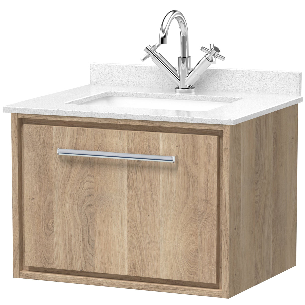Hudson Reed Lille 600mm Wall Hung 1 Drawer Vanity Unit & Basin Bleached Oak LIL3022WS1