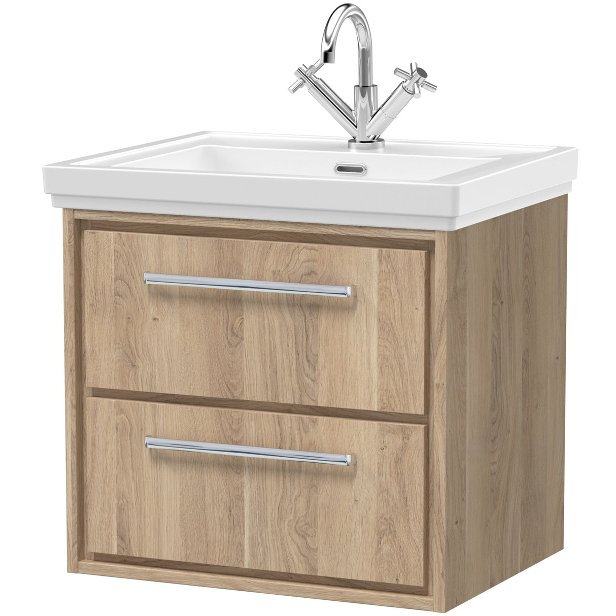 Hudson Reed Lille 600mm Wall Hung 2 Drawer Vanity Unit & Basin Bleached Oak LIL3024A